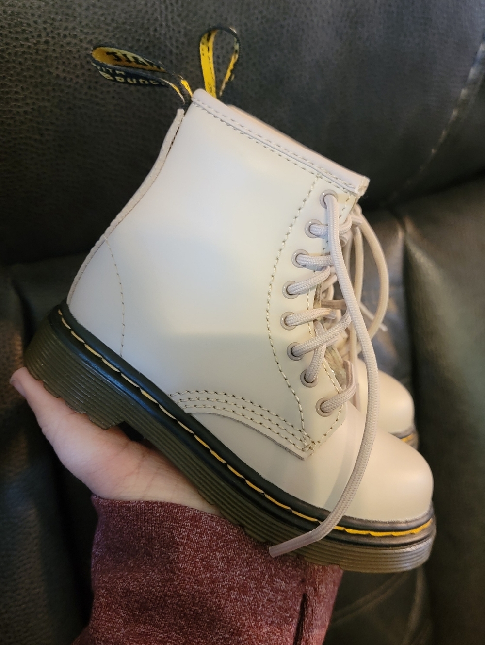Dr. Marten's 31285 Toddler Bone Mid Top Leather Combat Boots - Size: US 7